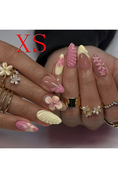 choice2 Red 10PCS Almond Nail, Medium Length 3D Fake Nail Design, French Poin...