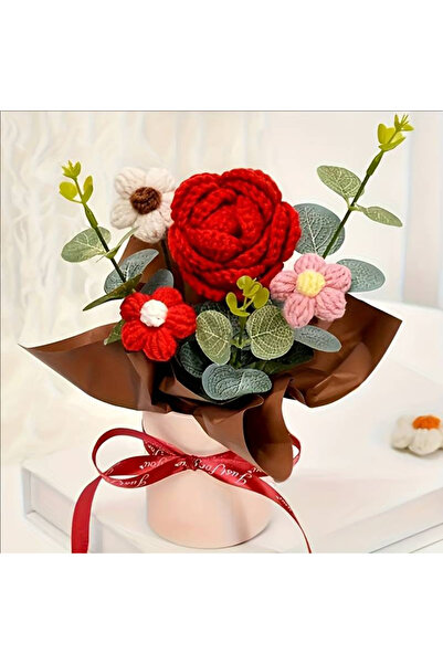 Choice3 rose red 1 Piece of Beautiful Handmade Crocheted Rose and Sunflower B...