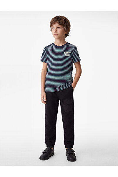 Koton Crew Neck Short Sleeve Printed Cotton Striped T-Shirt
