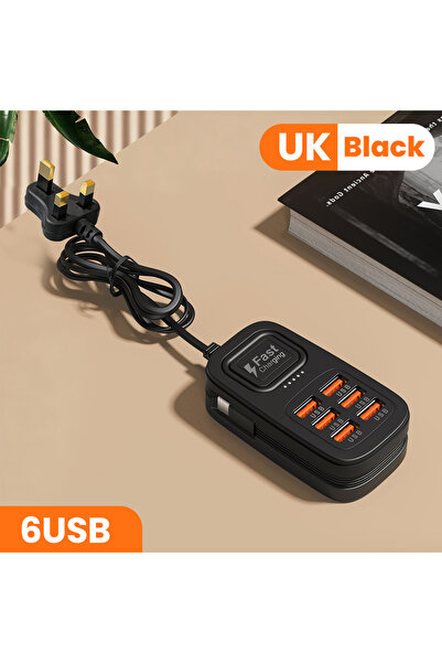 Choice1 6USB Black UK 6 Ports USB Fast Charger Power Strip Desktop Charging S...