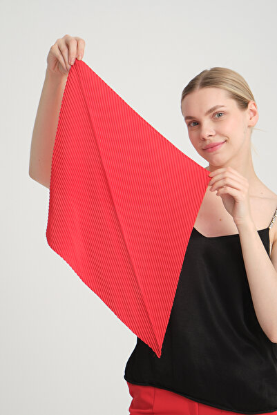 Axesoire 13731-1 Kırmızı Pliseli Saten Bandana Fular 50x50 cm
