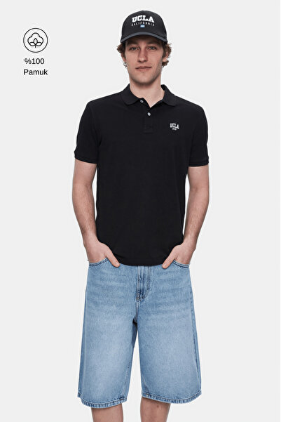 UCLA Lakes Black Polo Collar Embroidered 100% Cotton Standard Fit Men's Tshirt