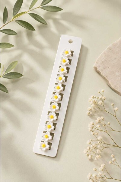 Efna Store Lotus Flower Model White Yellow 10-Piece Hair Earrings, Hair Charm
