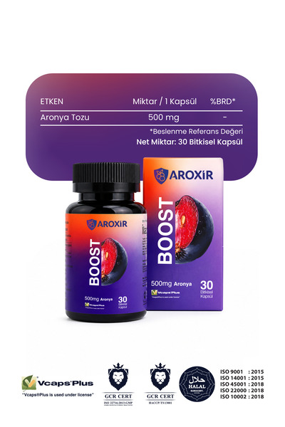 Aroxir Boost Bağışıklık Sistemine Destek ve Antioksidan Etki Aronya İçeren Takviye Edici Gıda