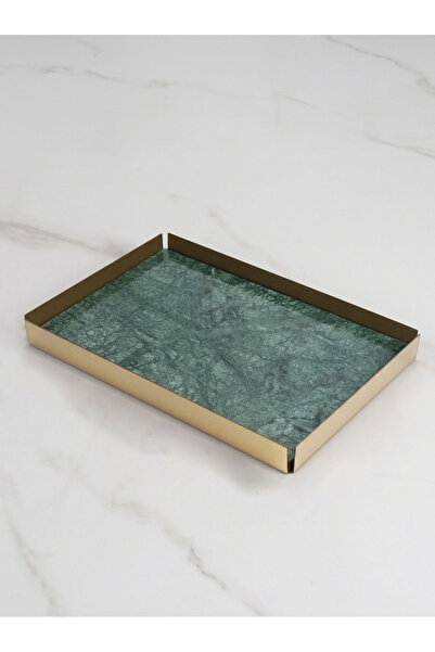 Adeem 28*16 Gold Rim Square Marble Oil Stone Serving Tray