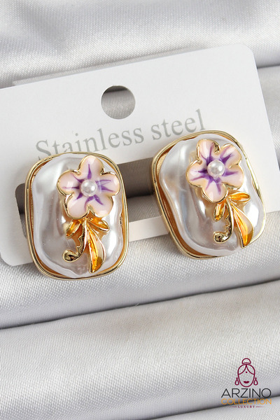 Generic Brand Brass White Enamel Pearl Detailed Flower Figured Artistic Portr...