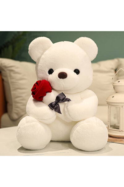 Choice 23cm WHITE Kawaii Teddy Bear with Roses Plush Toy Soft Bear Stuffed Do...