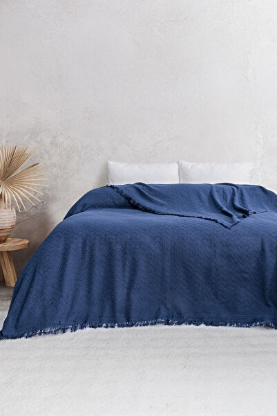 Elart Fancy Bedspread and Sofa Cover (200*230 cm) Navy Blue