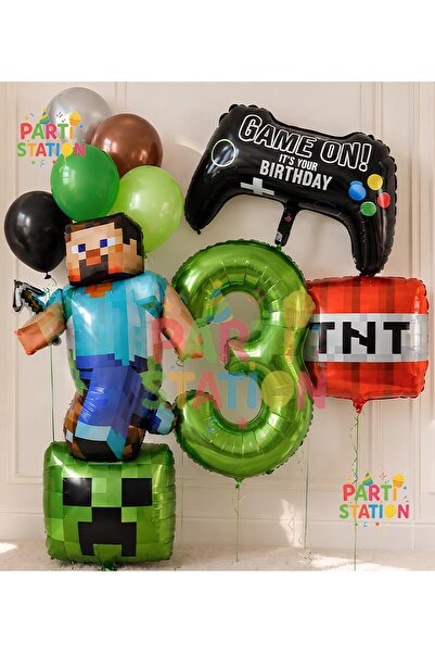 Parti Station Minecraft Steve Balon Seti 3 Yaş Balon Seti – 10 Parça Set Oyun...