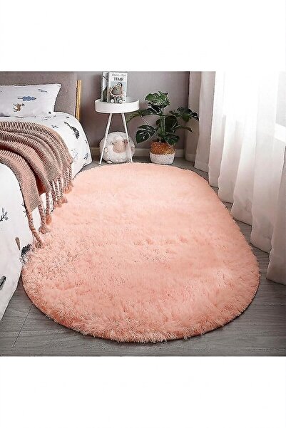 Vila Nova Home Pembe Oval Post Halı Peluş Yumuşak Kaymaz Dot Taban Antibakter...