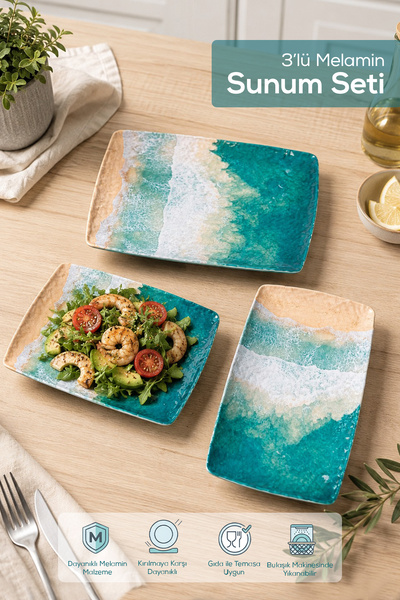 Vienev 3 Piece Melamine Presentation Plate Set, Presentation Plate, Serving P...