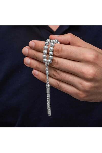 Inure Jewelry Silver Round Striped Men's Prayer Beads
