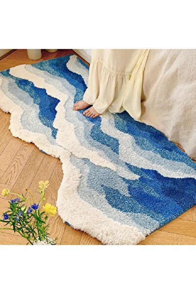 Choice 70X160CM Blue Sea Wave Flocking Rug Bedroom Rug Corridor Area Floor Pa...