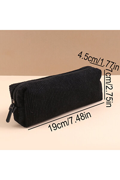 Choice Black Corduroy Vintage Pencil Case, Large Capacity Aesthetic Pen Holde...