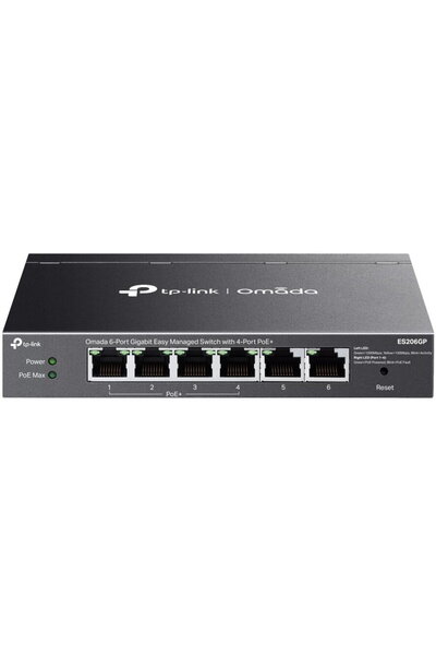 TP-LINK Switch ES206GP cu 6 porturi Gigabit, cu 4 porturi PoE+, 10/100/1000 M...