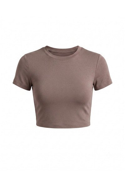 Bade Butik Vizon Likralı Esnek Leo Crop Tişört