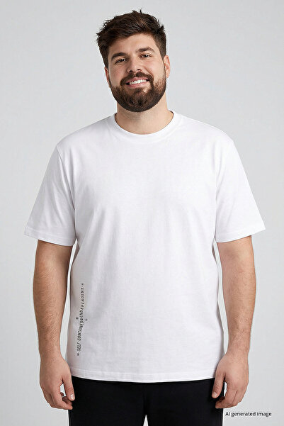 TOMMY LIFE White Printed O-Neck Comfortable Fit Oversized Plus Size Men's T-S...