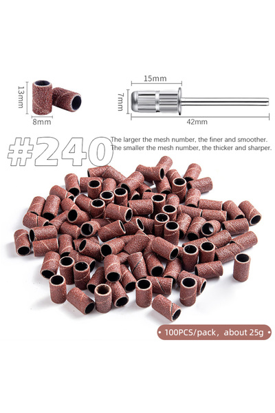 Choice1 100Pcs 240 grit 100pcs Nail Sanding Bands With Mandrel Drill Bits for...
