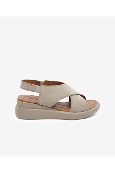 Greyder Kadın Bej Süet Hakiki Deri Comfort Sandalet 6Y2FS57870