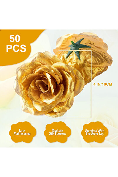 Choice 50Pcs Gold 50 Pieces of Gold Rose Artificial Flowers in Bulk, Stemless...