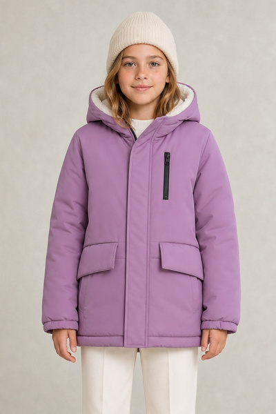Montland Girl's Lilac Fur Lined Water and Windproof Hooded 3-Pocket Winter Co...
