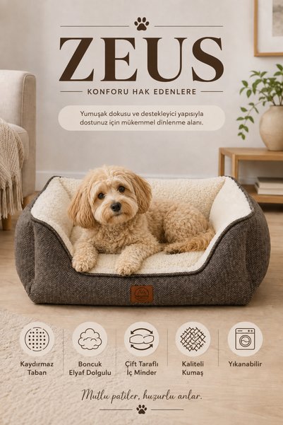 Jungolica Pet Products Zeus, Çift Taraflı Minderli, Kaydırmaz Tabanlı, Yıkanabilir, Yüksek Kaliteli Kedi ve Köpek Yatağı