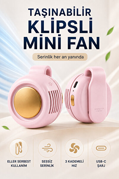 MİNUZ Taşınabilir Klipsli Mini Fan - 3 Kademeli Hız Ayarlı, Sessiz Motorlu, U...