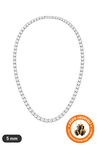 Lucente Jewellery 5mm Rhodium Su Yolu Kolye 925 Ayar Gümüş Kaplama Kararmaz Ö...