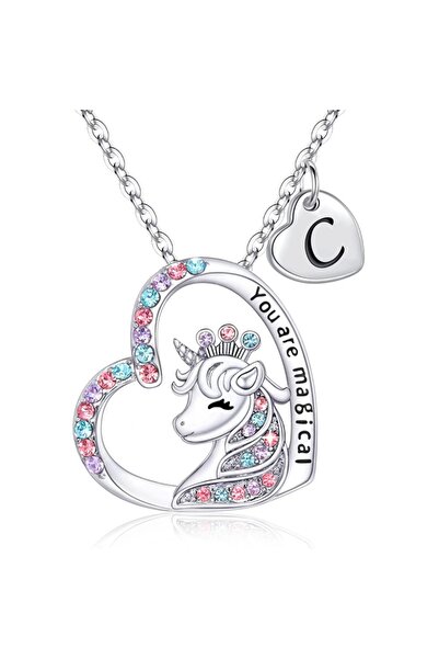 Choice C Initial Letter Unicorn Necklace You Are Magical Horse Pendant Neckla...