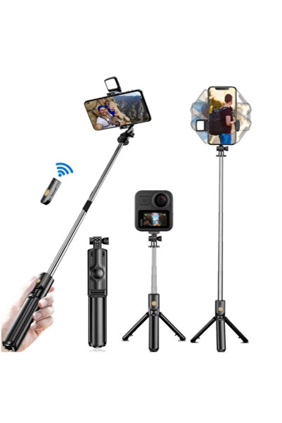 choice2 Black(With Light) Wireless Selfie Stick with Tripod Stand and Light, ...