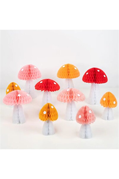 Meri Meri - Honeycomb Toadstool Decorations - Petek Mantar Dekorlar - 10lu