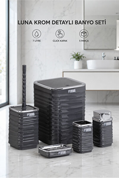 Okyanus Home Luna Antrasit Kromlu Kare 5'li Banyo Seti 7 LT