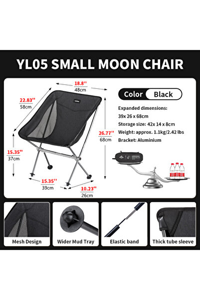 Naturehike S - Black 2024 Camping Chair Ultralight High Load Folding Quick Bu...
