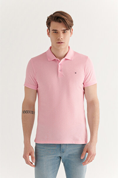 Avva Hellrosa Basic-T-Shirt aus Baumwolle mit Polokragen für Herren E001004