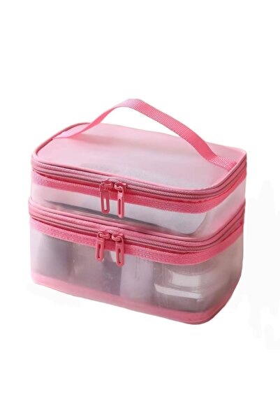 Choice7 pink-2 layer 2/3 Layer Portable Transparent Mesh Travel Bag Large Cap...