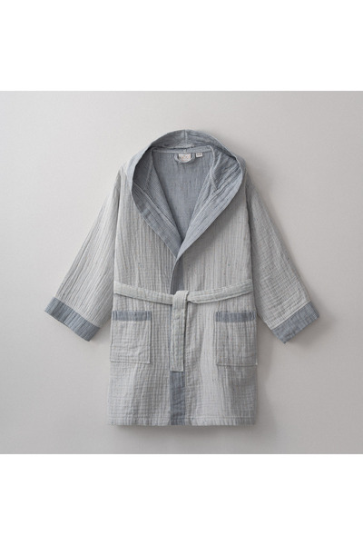 Ecocotton Melinda children's bathrobe %100 organic cotton muslin woven navy blue