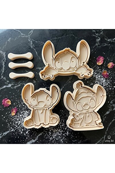 UNİQ 3D Stitch Karakter Kurabiye Kalıbı Seti – 3’lü Figürlü Hamur ve Şeker Hamuru Kesici