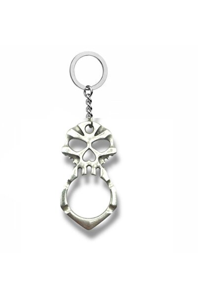 Herşey Nota Metal Keychain with Skull Figure – Gothic Style Silver Color Unis...