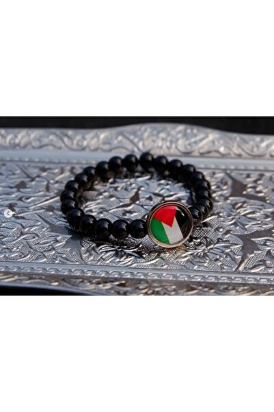Herşey Nota Palestinian Map Bead Bracelet Black Stretchy Fit for Any Wrist
