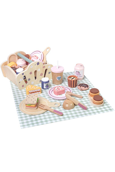 Choice Picnic Toys Wooden Picnic Pretend Play Toys Set with Wooden Storage Ba...