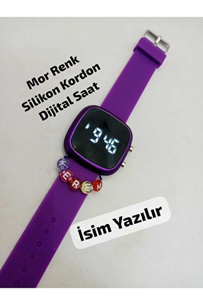 Brality KİŞİYE ÖZEL İSİM YAZILIR , Mor Renk Silikon Kordon , Dijital Led Siya...
