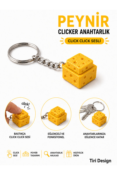 Peynir Görünümlü Clicker Anahtarlık – Fidget Oyuncak