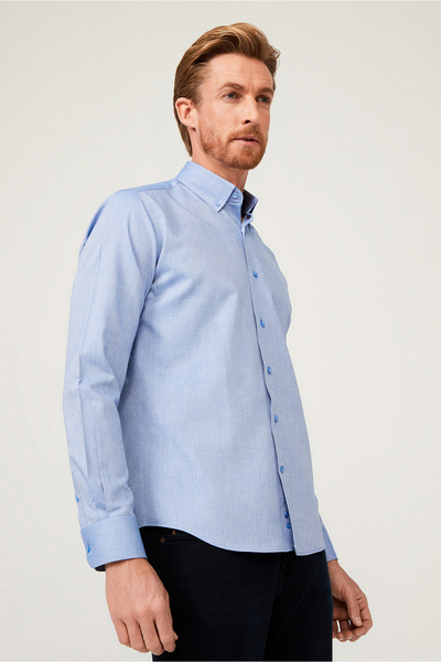 Kiğılı Uzun Kol Slim Fit Dar Kesim Pamuk Gömlek