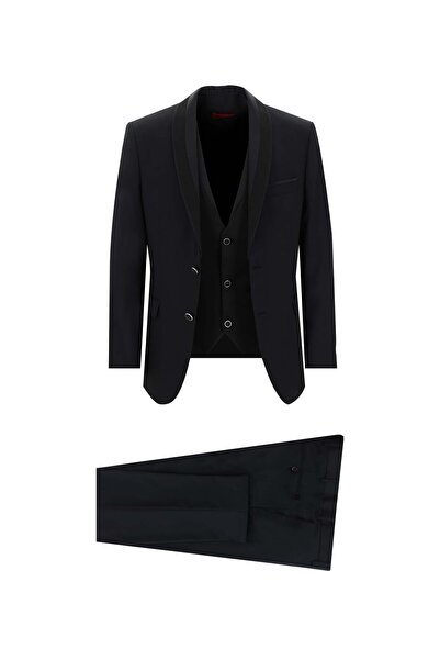 Kiğılı 7 Drop Slim Fit Dar Kesim Şal Yaka Yelekli Smokin & Damatlık
