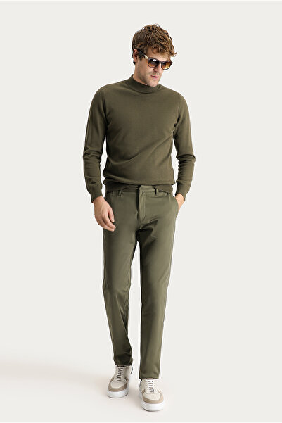 Kiğılı Slim Fit Dar Kesim Likralı Saten Kanvas / Chino Pantolon