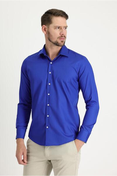 Kiğılı Uzun Kol Slim Fit Dar Kesim Klasik Non Iron Saten Pamuklu Gömlek