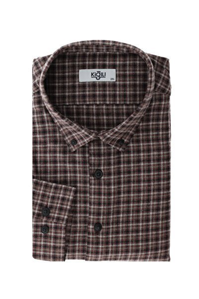 Kiğılı Plus Size Long Sleeve Plaid Cotton Easy-To-Iron Button Collar Lumberja...