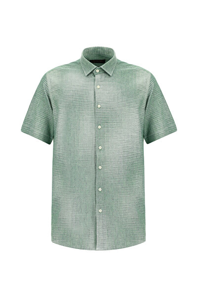 Abdullah Kiğılı Short Sleeve Regular Fit Patterned Linen Shirt