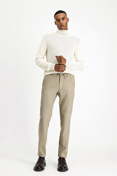 Kiğılı 7 Drop Slim Fit Μάλλινο Παντελόνι με Ελαστική Μέση και Κορδόνι, Ριγέ Κ...