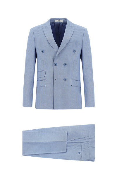 Kiğılı 7 Drop Super Slim Fit Eksra Dar Kesim Çizgili Kruvaze Takım Elbise